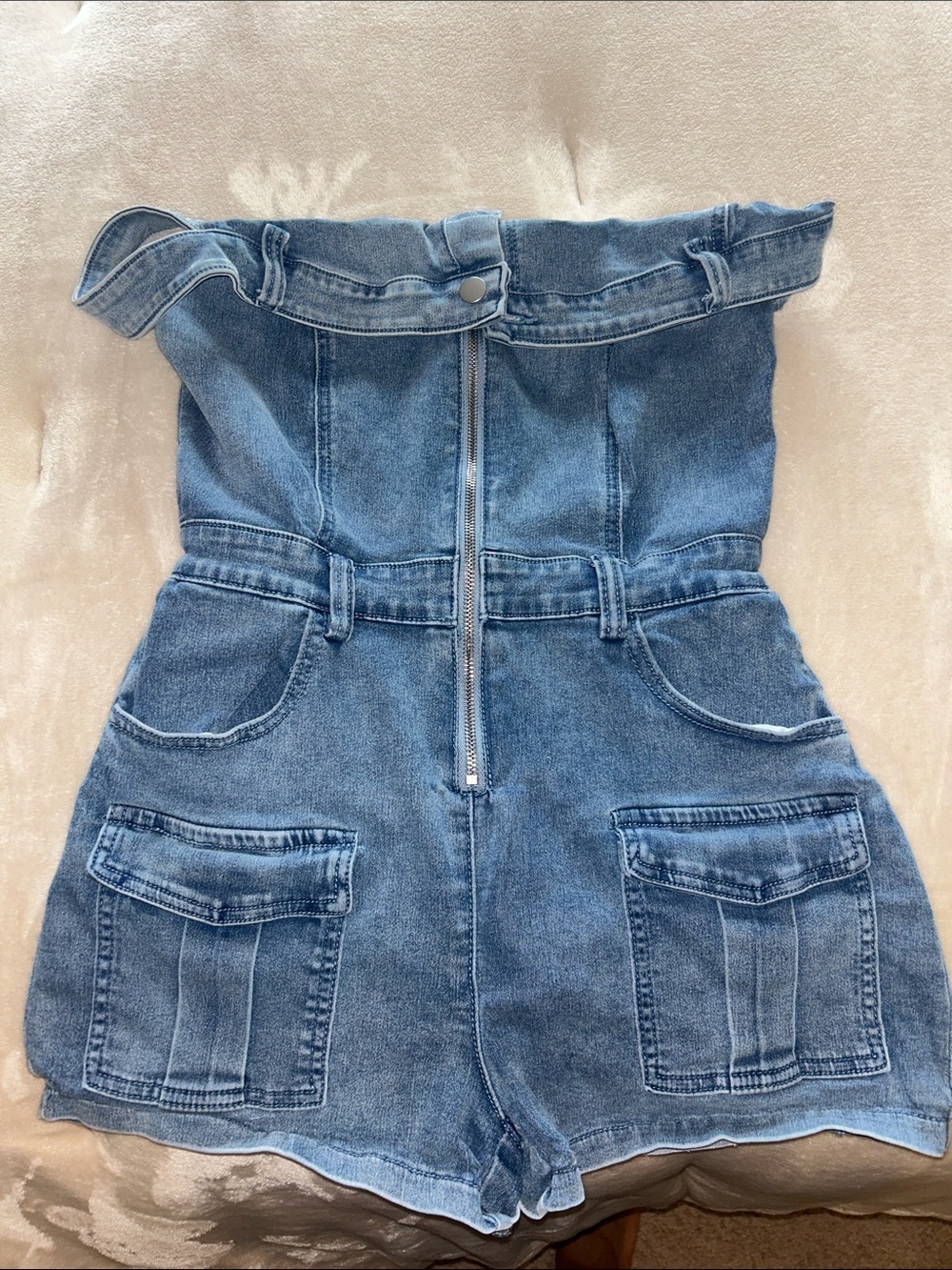 Denim Blue Strapless Kids One-Piece Romper